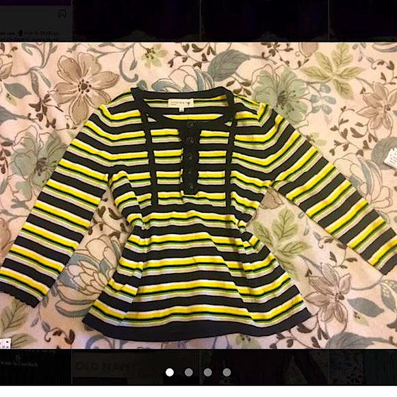 Jones New York Yellow Multi Color Striped Tapered Warm Knit Long Sleeve Shirt - Picture 6 of 10